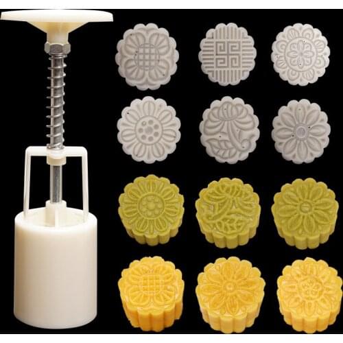 DIY New 6-piece Round Dumpling Moon Cake Mold Hand-pressed Mung Bean Cake Mold Kitchen Pastry Tools Cookie Baking Tool