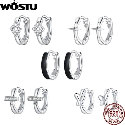WOSTU Shine blocks-Silver Zircon Stud Earrings 925 Sterling Silver Vintage Stud Earring Sterling Silver Jewelry Gift BKE1038