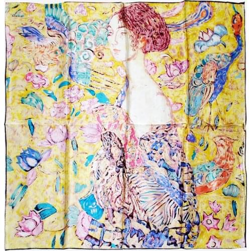 90cm Pure Silk Scarf Women Large Shawls Stoles Oil Painting Arts Print Square Scarves Echarpes Foulards Femme Wrap Bandanas