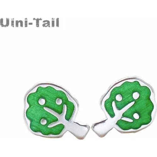 Uini-Tail 2019 new listing 925 sterling silver simple small fresh green small tree earrings fashion sweet trend cute allergy