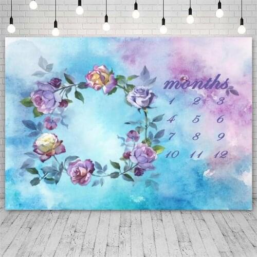Calendar Infant Baby Milestone Vinyl Backdrops Photography Months Weeks Flowers Paniting Newborn Background For Photo Studio