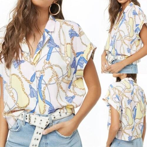 Women Casual Print Blouse Shirt Short Sleeve Buttons Loose Blouses Elegant Sexy V-Neck Tops Basic Blusas Female 3XL D190526