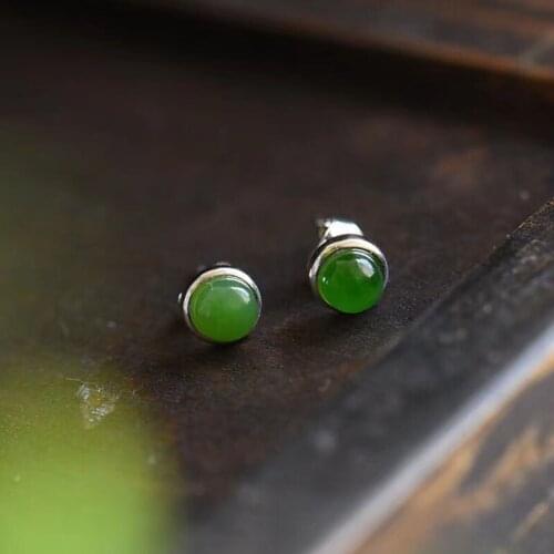 Jadery 925 Sterling Silver Stud Earrings For Women Charm Natural Green Jasper Jade Earrings Fashion Jewelry Black Friday Deals