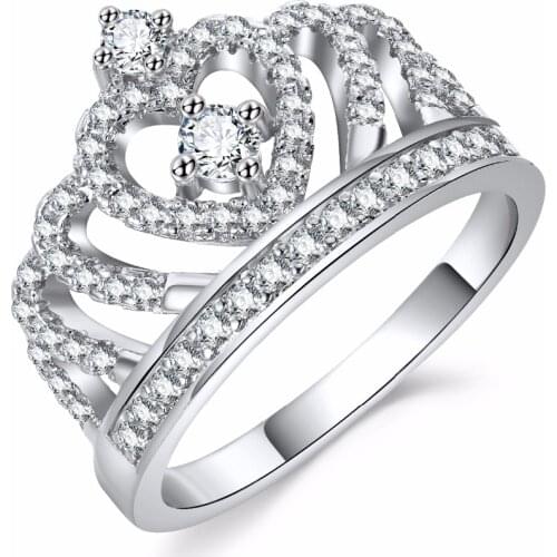 Fashion Luxury Silver Zirconia Crown Ring Womens Wedding Party AAAAA Zircon Crystal Ring for Women gift 2019 Romantic Jewelry