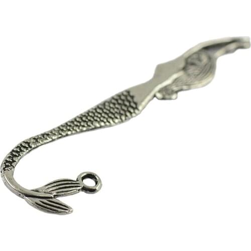120Pcs Tibetan Silver Color Beading Wavy Mermaid Bookmarks With Loop For DIY Making