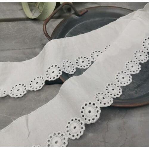 2 Meters/lot Width 6cm Ivory Cotton Embroidered Mesh Cotton Lace Fabric Lolita Dress Lace Trim DIY Garment Sewing Accessories
