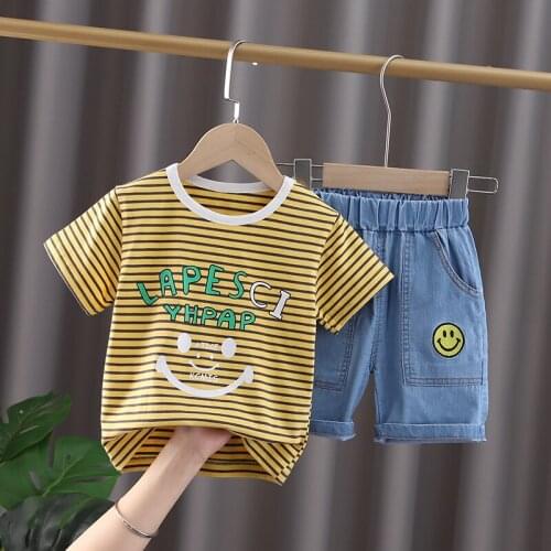 Toddler Clothing Sets 2021 Summer Infant Baby Boys Clothes Cartoon Stripe T-shirt+Shorts 2pc Outfits Childrens Wear Ropa Bebe