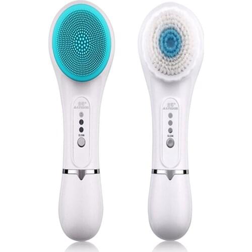 Brand 2 in 1 Silicone Electric Facial Cleansing sonic vibration Brush Face Cleaners Scrubber Deeply Clean Skin Care Tool