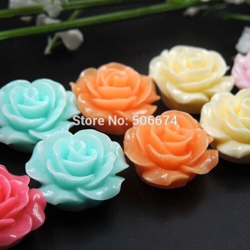 18mm mix color Mixed Color 20pcs Flat Back Resin Cabochon Scrapbook 3D Rose Flower Fit Phone Embellishmen diy beads for jewelry
