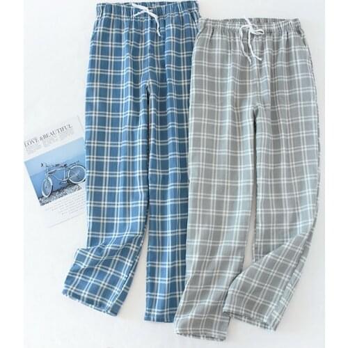 2021 Spring Men Cotton Sleep Trousers Plaid Knitted Sleep Pants Mens Pajamas Pants Bottoms Sleepwear Pajama Short Pijama Hombre