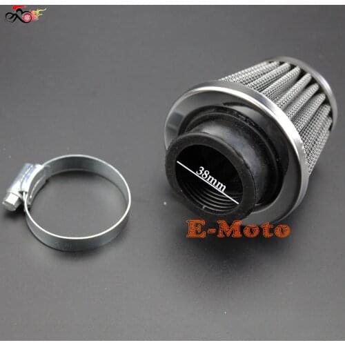 38mm CHROME CONE POWER AIR FILTER CLEANER FOR HONDA KAWASAKI SUZUKI YAMAHA SYM 110cc 125cc NEW