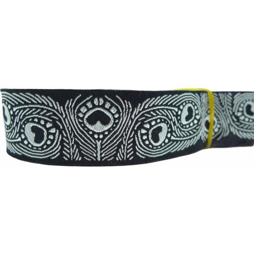 7/8'' 22mm Wide Black White Peacock Feather Woven Jacquard Ribbon