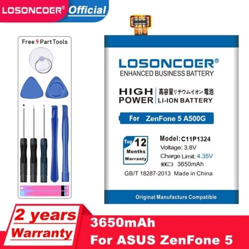 LOSONCOER 3650mAh C11P1324 Use for ASUS ZenFone 5 Battery A500G Z5 A500 A500CG A501CG A500KL with Tracking Number