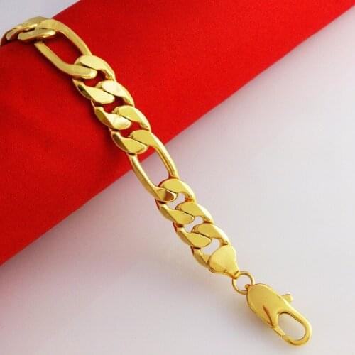 10mm,8.66" Solid Yellow Gold Filled Figaro Chains Link Womens Mens Bracelet Jewellery