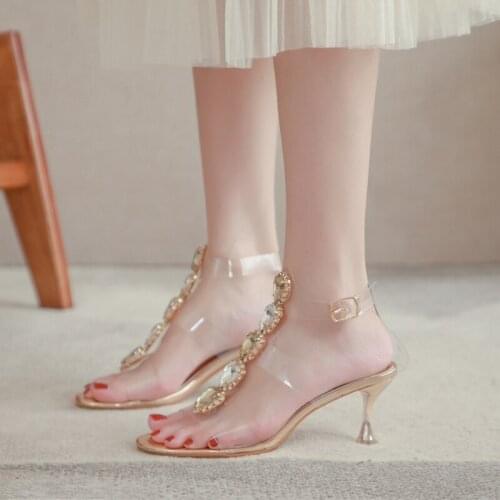 Elegant Temperament High Heel Sandals Summer New Fashion All-Match Exquisite Rhinestone Ladies Sandals