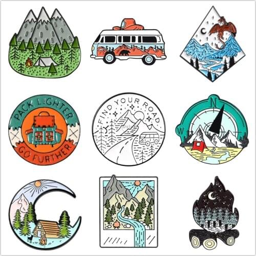Travel Mountaineering Enamel Pins Cute Camping Lapel Badges For Clothes Jewelry Collar Brooches Gifts Accessories For Friends