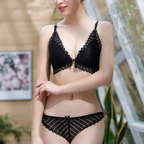French Front Buckle Sexy Lace Bra Triangular Cup Bra Without Underwire Adjustment Female Solid Color Bra