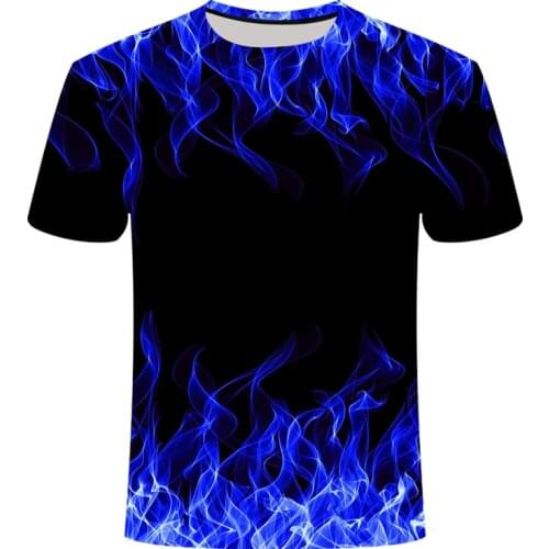 High quality fashion sales Mens New Summer T-shirt With Round Neck Short Sleeve Blue green red purple Flame 3D Printed Top
