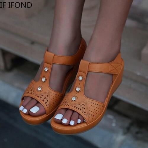 IF IFOND 2021 Summer Retro Womens Sandals Sewing Women Casual Wedge Shoes Woman Hook Loop Soft Platform Female Sandals