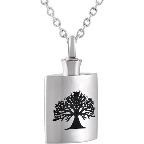 IJD9803 Tree of Life Stainless Steel Cremation Souvenir Pendant Ash Urn Cinderella Engravable Keepsake Memorial Necklace Jewelry