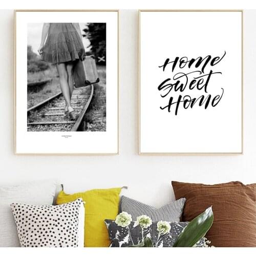 Home Sweet Girl Quote Wall Art Canvas Painting Nordic Posters And Prints Black White Wall Pictures For Living Room Decor