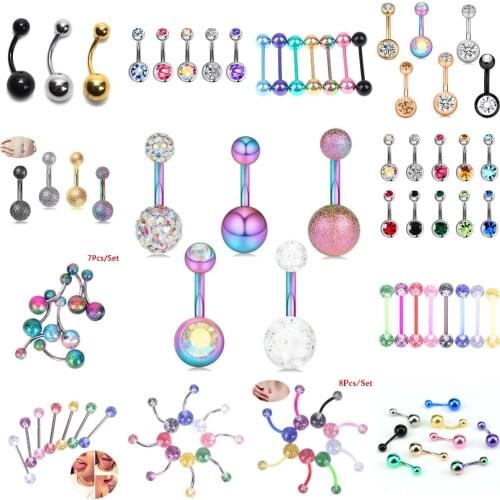 3-10pcs Navel Rings Belly Button Ring Piercing Stainless Steel Dangling Bar Stud Barbell Sexy For Women Body Jewelry