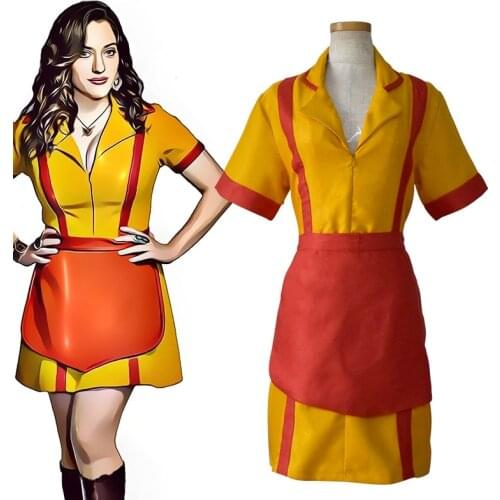 Custom Made 2 Broke Girls Costume Halloween Outfit Max Black Caroline Wesbox Channing Cosplay Suit 2 Broke Girls Apron Dress