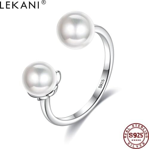 LEKANI Real Sterling Silver 925 Jewelry Finger Rings For Women Luxury Shell Pearl Open Adjustable Ring Hot Sale Anniversary Gift