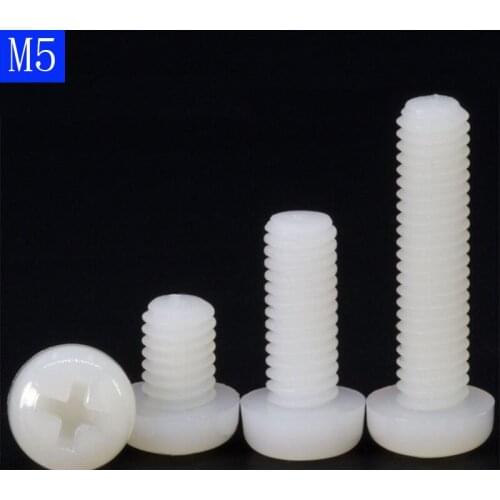M5 x 0.8 White Nylon Pan Round Head Phillips Screws Plastic Machine Screws bolts