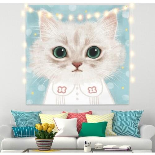 Cute Ivory Cat Tapestry Vintage Exotic Summer Plant Nature Frame for Bedroom Photography Wall Decor