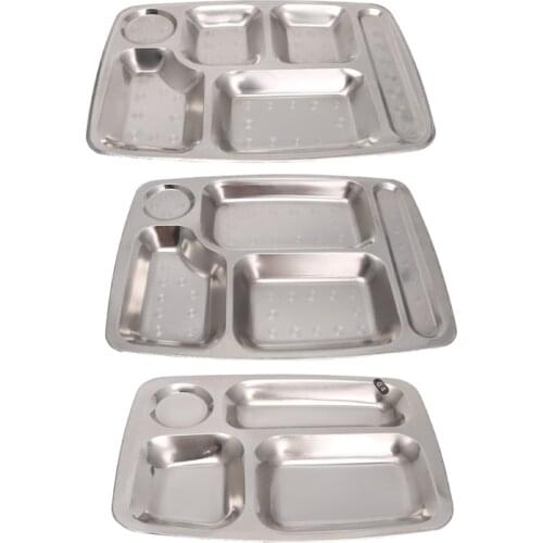 Stainless Steel Divided Dinner Tray Lunch Container Food Plate 4/5/6 Section