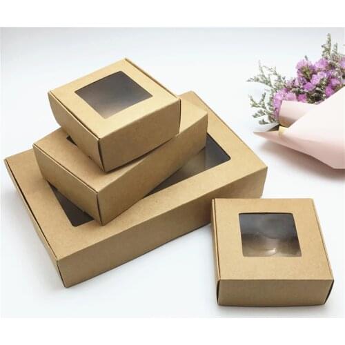 20PCS Paper Clear PVC Window Aircraft Handmade Gift Boxes Kraft Products/Favors Jewelry Packaging Box 4 Size Gift Display Box