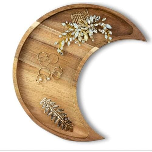 Moon Tray for Crystals Stones, Home Jewelry Gift, Home Wooden Tray, Brown
