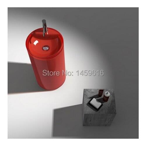 Bathroom Round Pedestal Washbasin Solid Surface Stone Cloakroom Freestanding Vanity Colored Sink W9013