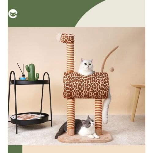 Cat Climbing Frame Giraffe Shape Tree Tower Pets Play Scratching Tree Climbing Jumping Platform Furniture Scratcher Pole Toy