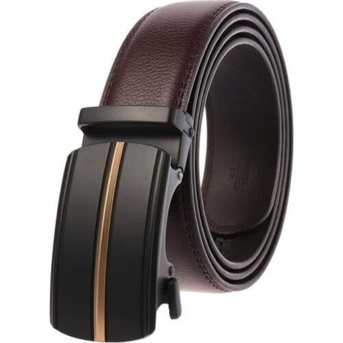 Black Belt for Men, Designer Business Sliding Automatic Buckle Genuine Leather Belt Strap for Mens Gifts