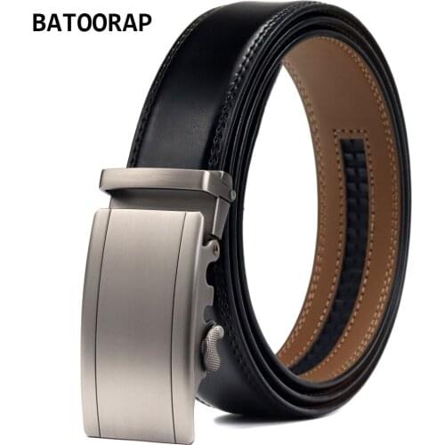 BATOORAP Brand Leather Belts For Men High Quality Automatic Buckle Fashion Business Male Ratchet Belt Black Trouser Straps WL-E7