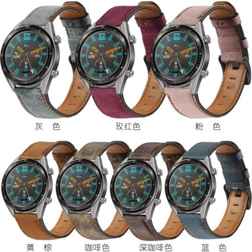 Retro Bands for Samsung Galaxy Watch 46mm/Gear S3 Frontier/Classic Bands 22mm Replacement Genuine Leather Cuff Strap Men Women
