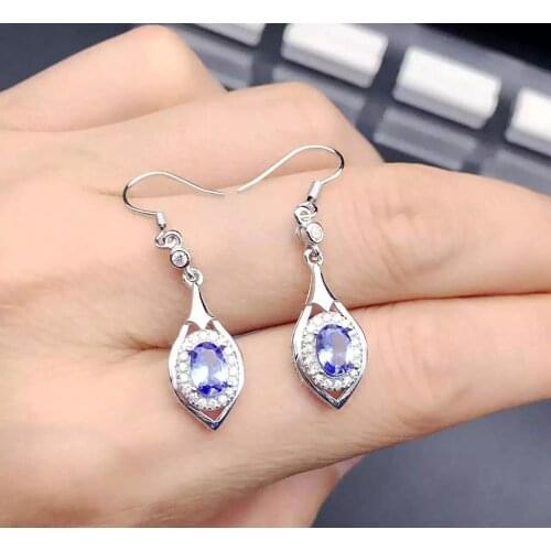 New Arrival Real and Natural Tanzanite Earrings 925 Sterling Silver Premium Charm Jewelry Beauty Wedding Party Earrings