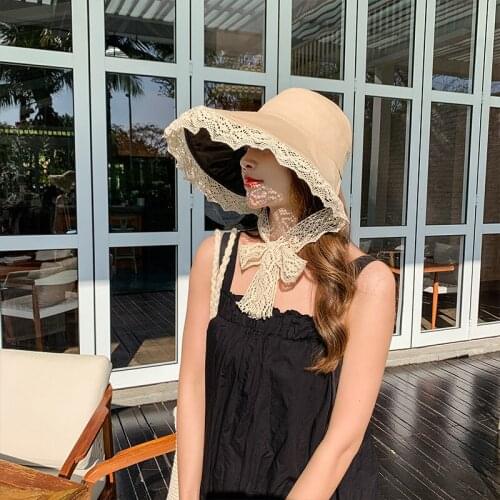 Fashion Spring Summer Ladies Wild Casual Hollow Lace Brim Outdoor Seaside Travel Sunscreen Fisherman Hat Vacation Hat Sunshade