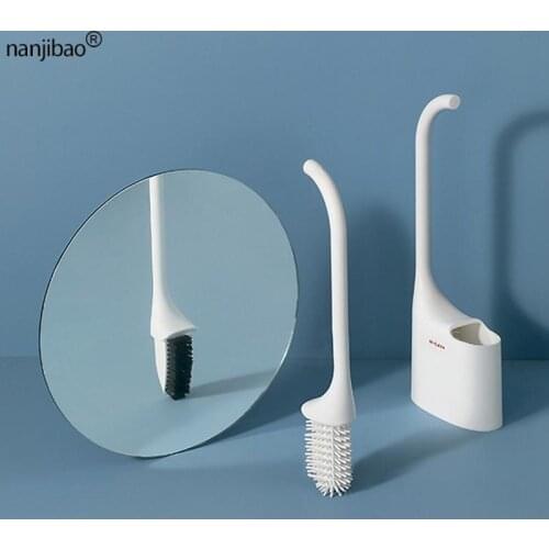 Nanjibao Silicone Brush Head 2 In 1 Toilet Brush Set No Dead Ends Brush Household Wall Hanging Creative Bathroom Cleaning Brush