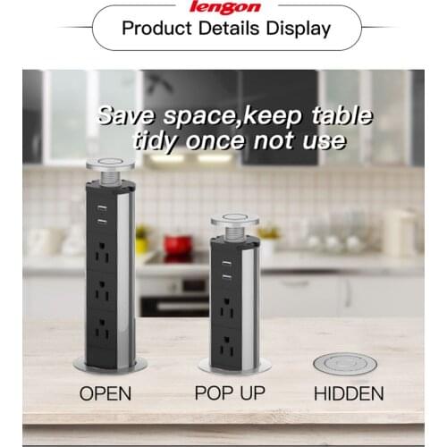 US Plug Multifunctional Socket Lift Socket Office Socket Cabinet Hidden Intelligent Lifting Electrical Power Outlet USB port