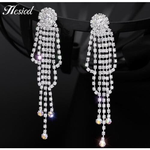 Luxury Shining Crystal Tassel Long Dangle Earrings For Women Full Rhinestones Silver Color Chandelier Drop Earring Jewelry Gift