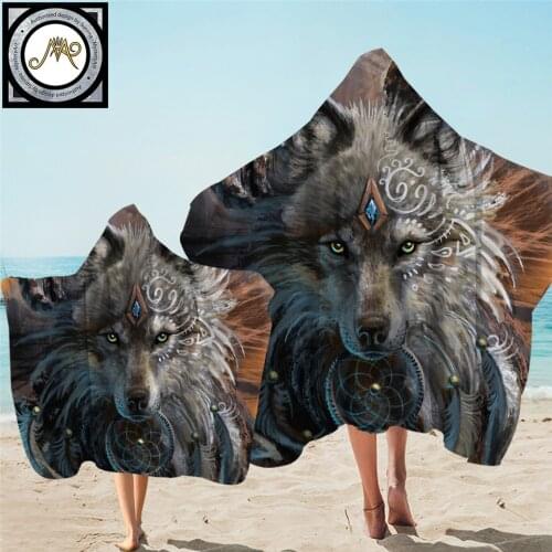 Wolf Warrior by SunimaArt Bath Towel With Hood Microfiber Hooded Towel for Kids Adult Wild Animal Wearable Beach Blanket toalla