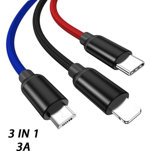 3IN1 Multi USB Charging Cable 3A Tipe C Cabel for Cell Smartphone 3 IN 1 Multiple Microusb Type C Charger Cord TypeC Cables Wire