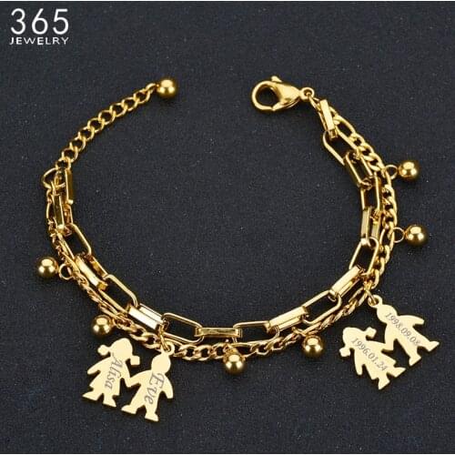 New Fashion Stainless Steel Boy Girl Family Bracelet For Women Gold Color Adjustable Name Bracelets Personality Jewelry