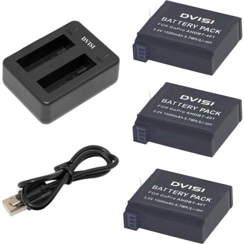 3pcs AHDBT-401 AHDBT 401 Gopro Hero 4 Rechargeable Battery + Dual USB Charger Port Home for Gopro Hero4 HD Camera P0019279