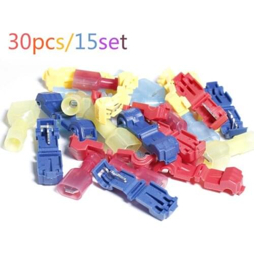 30PCS(15set) Wire Cable Connectors Terminals Crimp Scotch Lock Quick Splice Electrical Car Audio 22-10AWG 0.5mm-6mm Kit Tool Set
