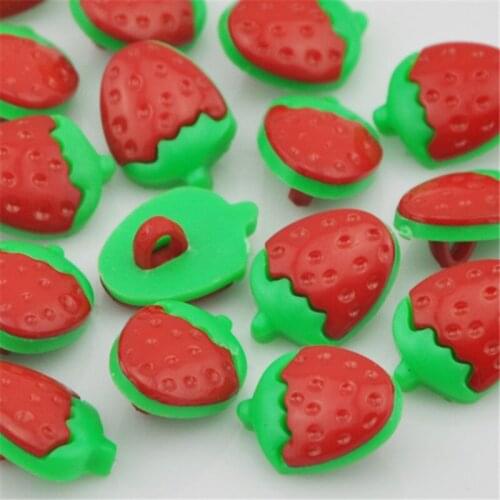 50pcs Strawberry Plastic Button backhole craft Red Color PT37