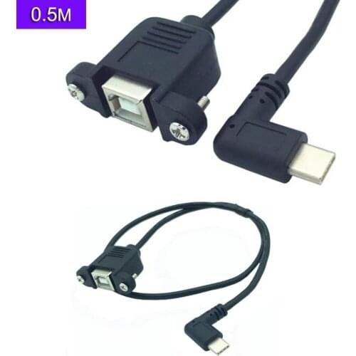 50cm USB 2.0 B Female socket Printer Panel Mount to type-c Right Angle male cable